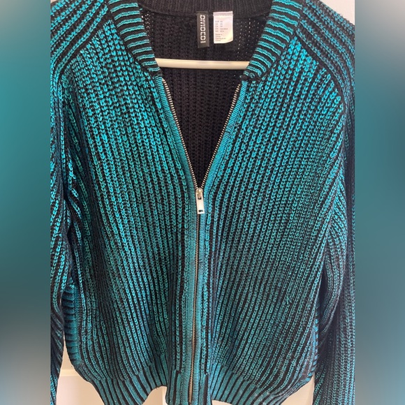 Women's H&M Divided Shiny/Metallic Blue-Green Sweater with Zipper | XS - Picture 3 of 8